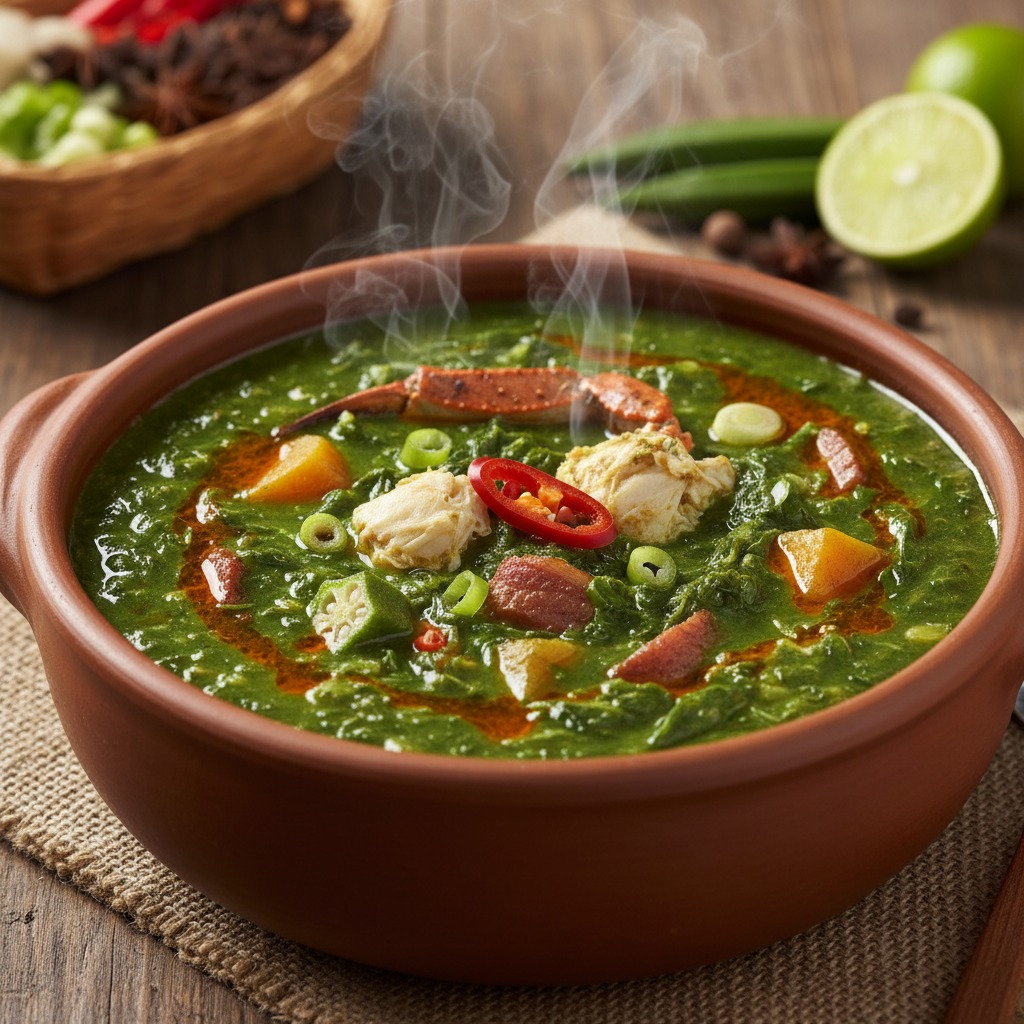 Rich soup made with callaloo